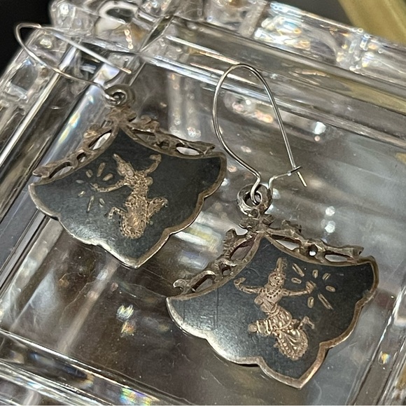 Made in Siam Vintage Sterling Silver Nielloware Earrings. - Picture 3 of 7